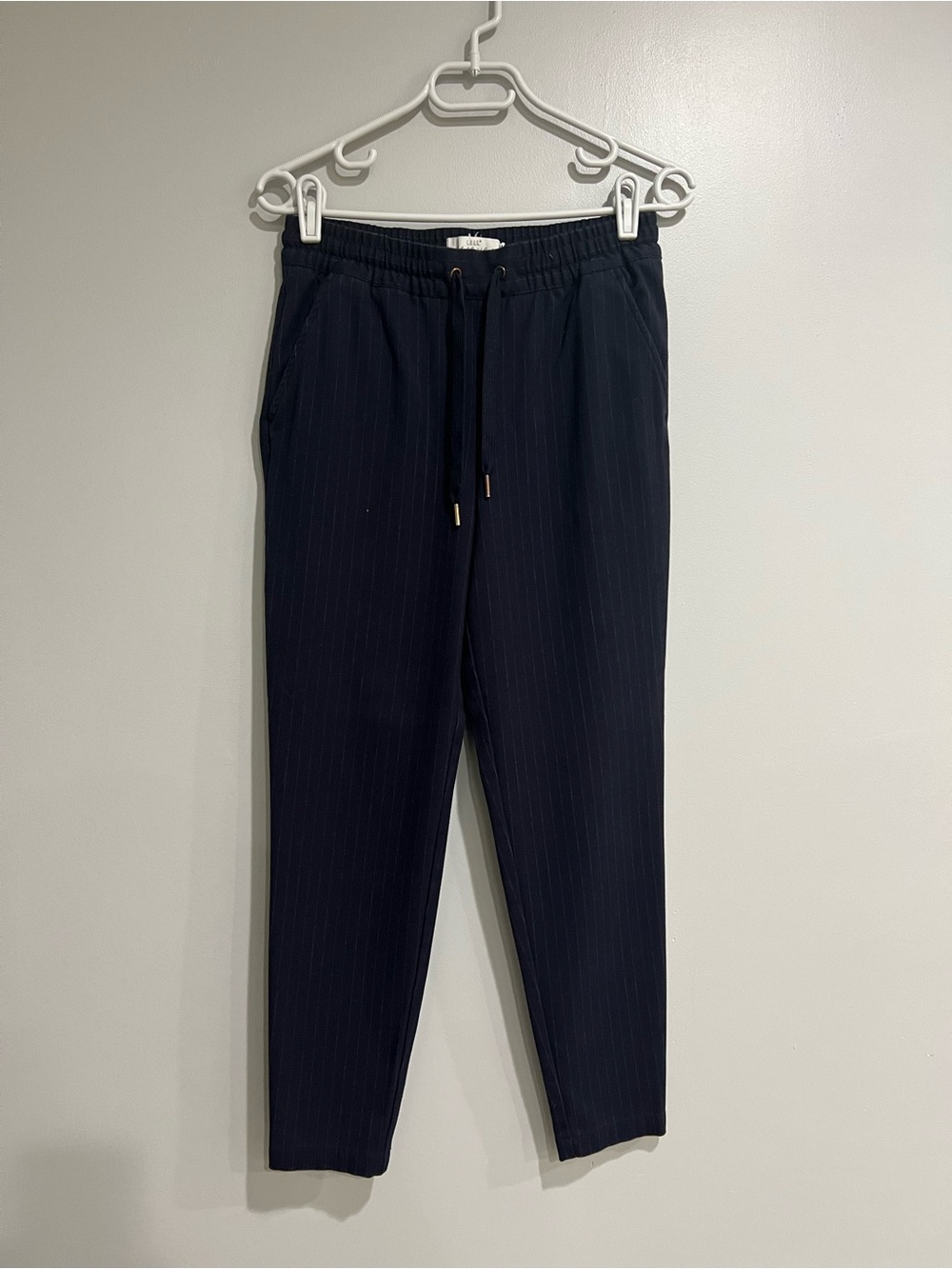 Navy Pinstripe Drawstring Pants